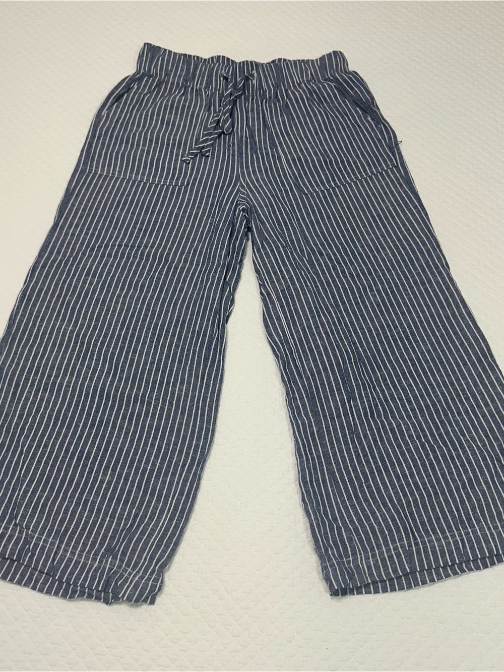 Thread & Supply Navy Blue Pinstripe Wide Leg Capris